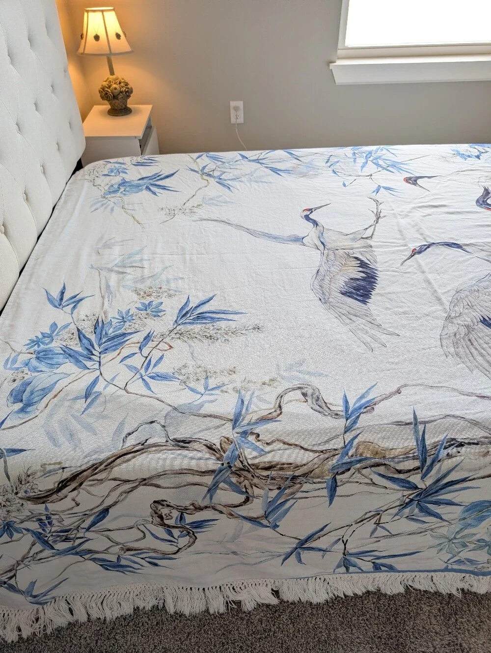 Southern Living Queen Reversible Duvet Cover Blue Crane Botanical Chinoiserie